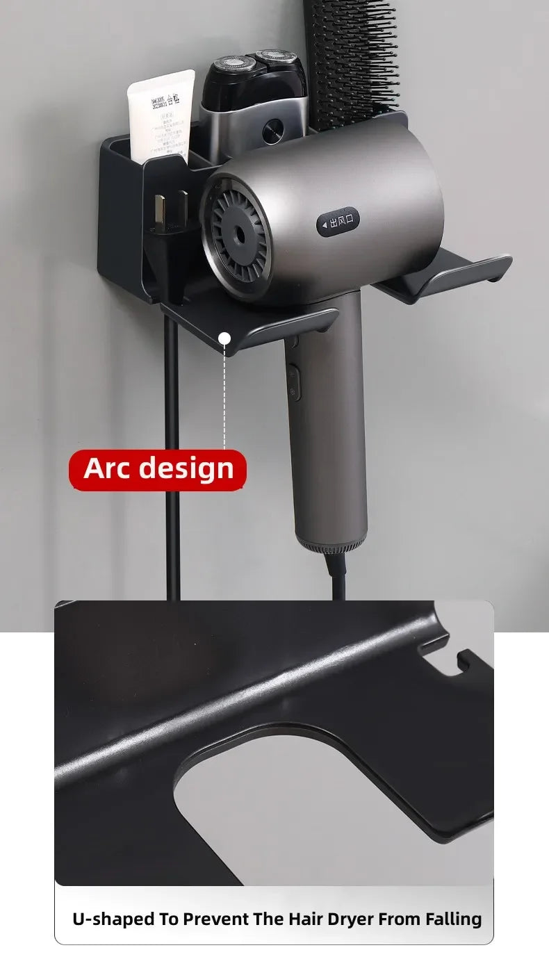 Bathroom wall rack hair dryer holder - Bathroom hair dryer holder storage box - Shower hair dryer and accessory storage rack