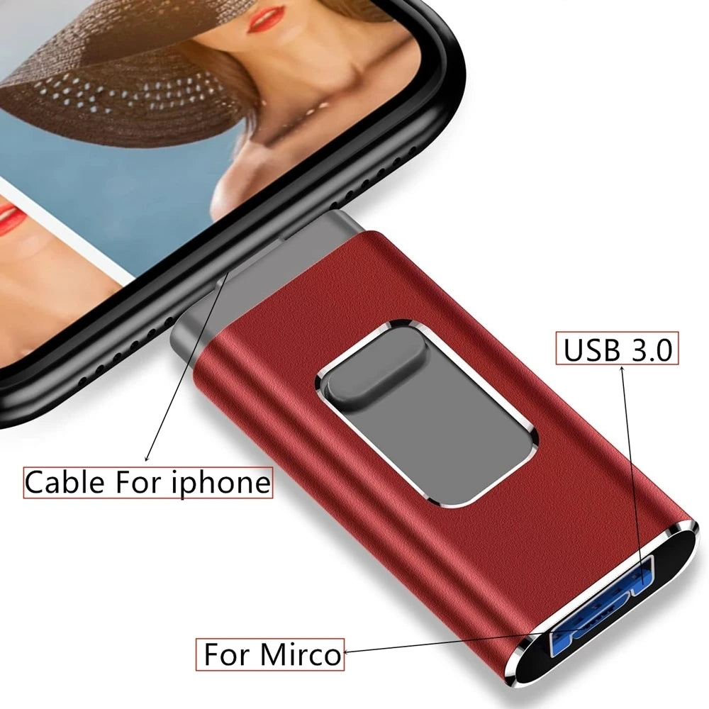 2TB For iPhone 8 Plus 11 12 ipad Pen drive stick Dual purpose mobile OTG Micro USB Flash Drive 512GB 128GB 256GB 1T PENDRIVE 3.0