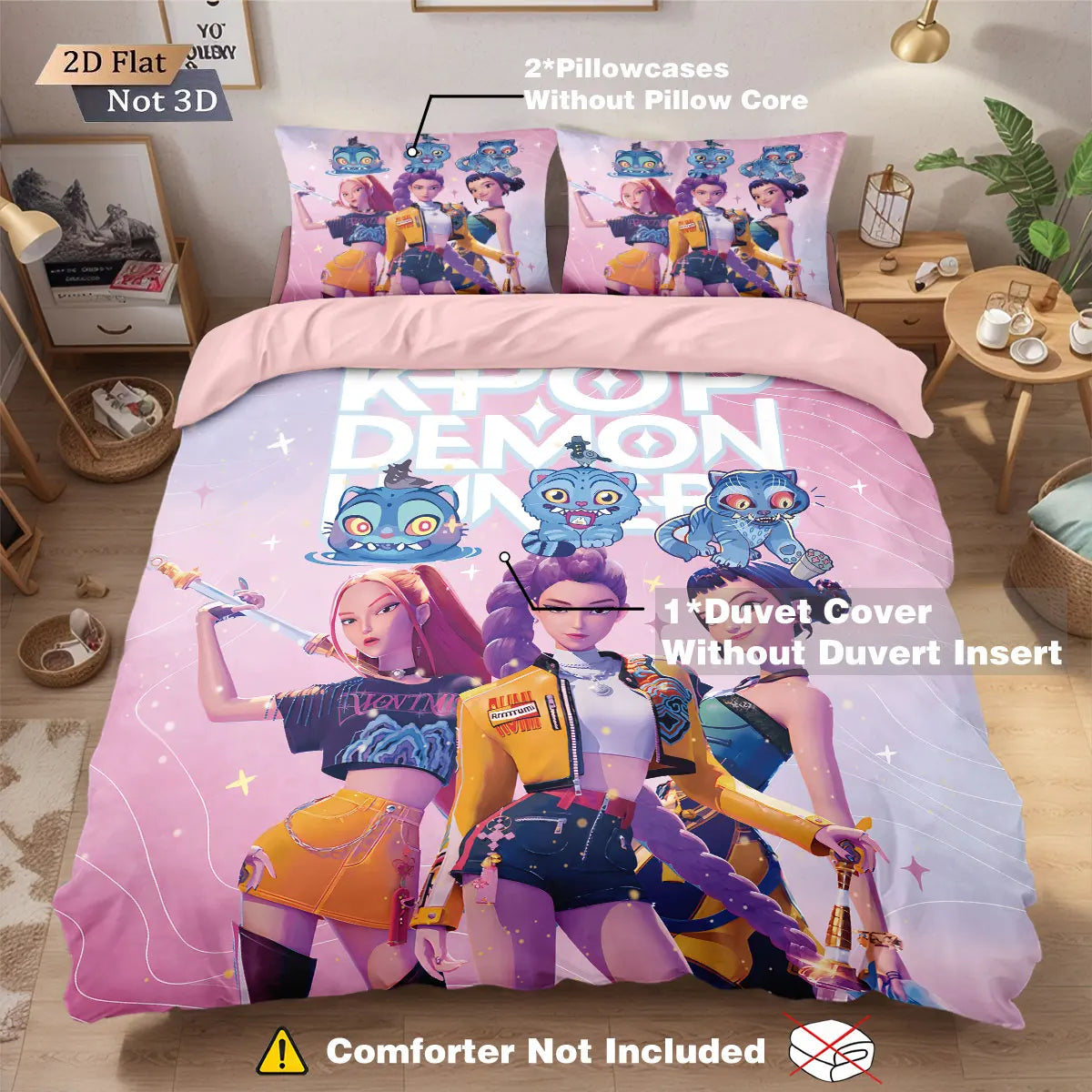 3pcsK-Pop Demon Hunters Printed Chipless Bedding Set Multi Size Comfortable Bedroom Bedding Decoration Machine Washable