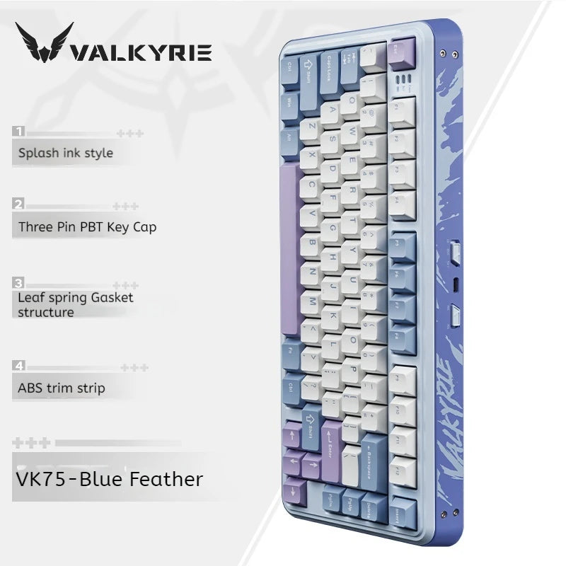 Valkyrie Vk75 Mechanical Keyboard Tri Mode E-Game Hot Swappable 2.4g/Wired/Bluetooth Rgb Gasket Customized Mechanical Keyboard