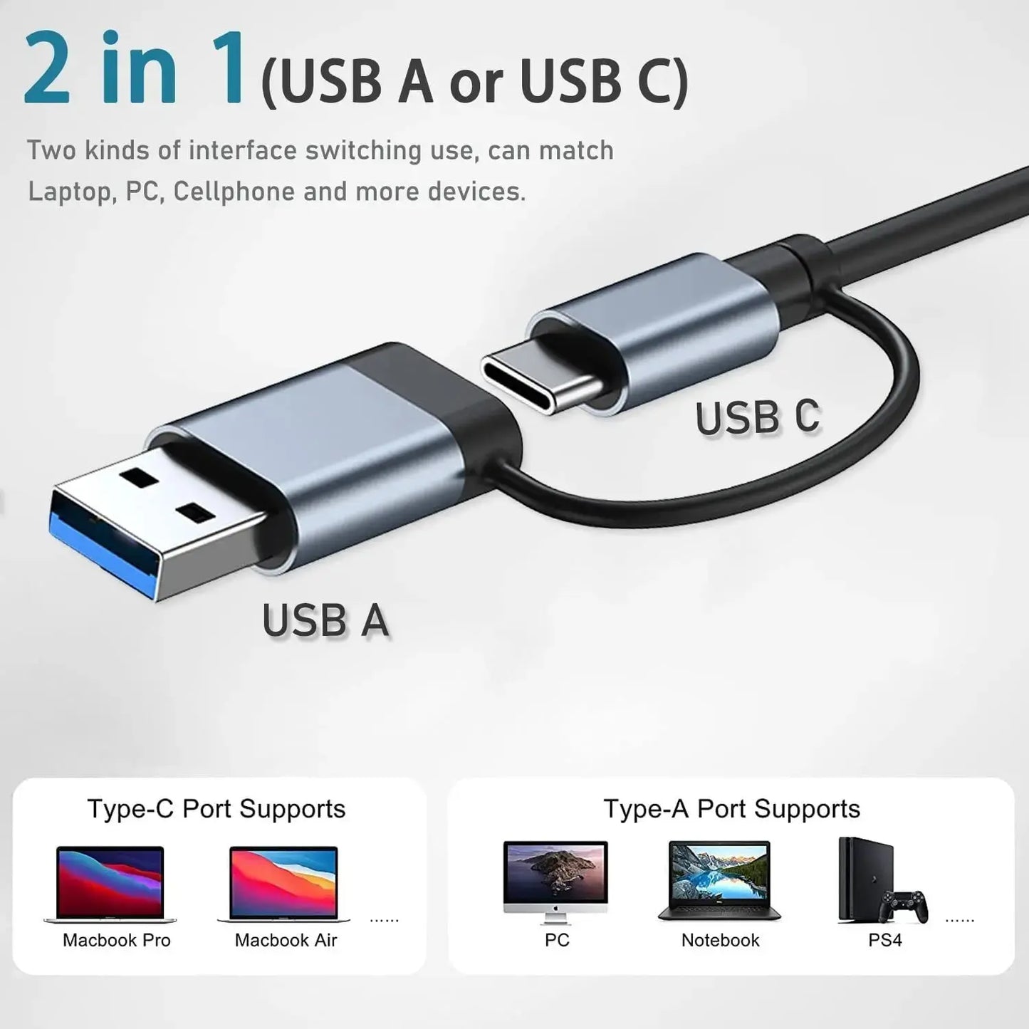 USB C Hub USB 3.0, with 1 X USB 3.0, 3 X USB 2.0 and 1 X USB C, SD/TF Card Reader, 3.5mm Aux Ports Aluminum 8 in 1 USB Splitte