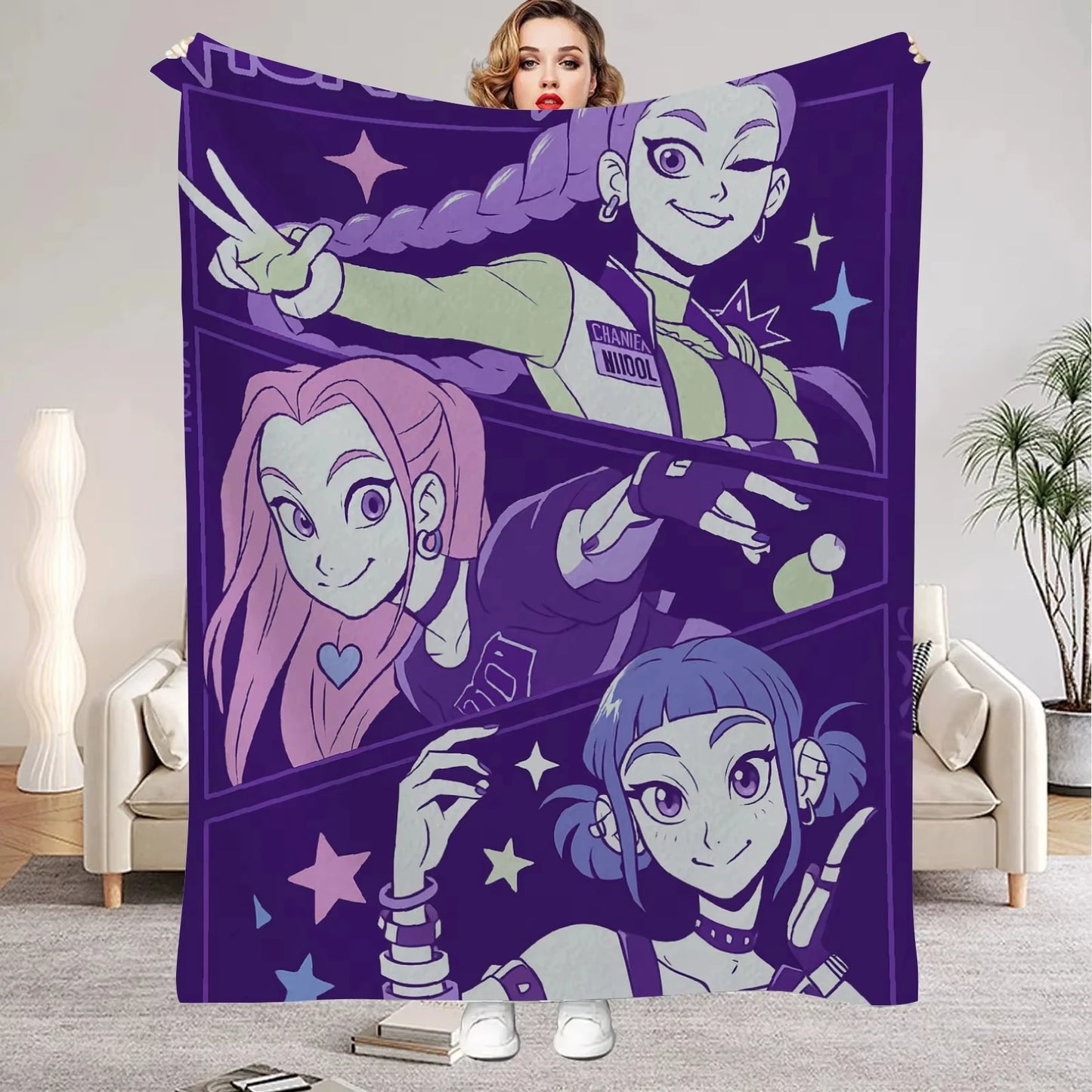 Kpop Anime Huntrix Themed Throw Blanket High Quality Printing Perfect For Fans And Collectors Flat Print Design Warm
