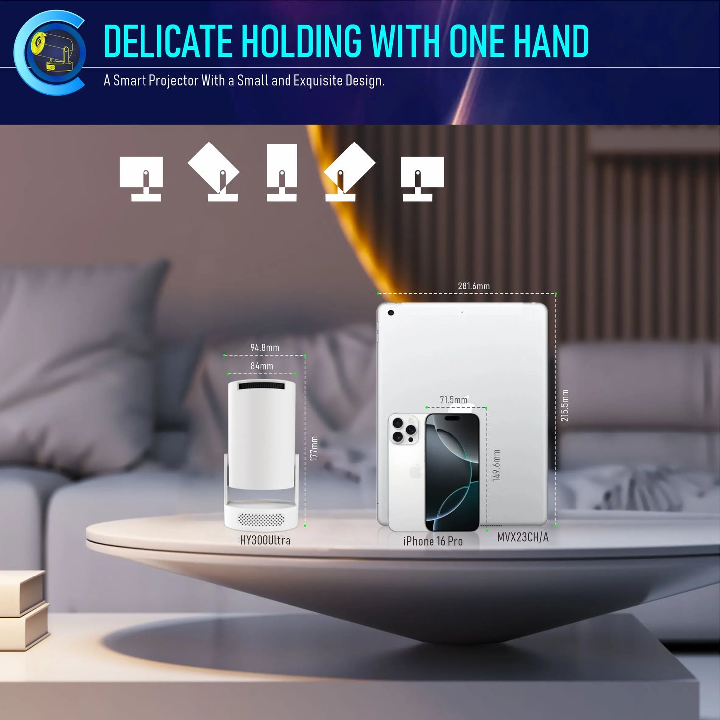 HY300Ultra Smart Projector 4K Android 11 Dual Wifi6 170 ANSI Quad-core Allwinner H713 1080P Home Cinema Outdoor Projetor