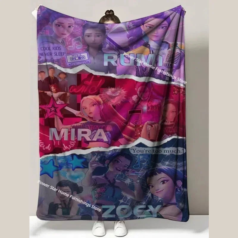 Kpop Demon Hunters Flannel Throw Blanket with Funny Patterns for Nap Office Air Conditioning and Leg Coverage