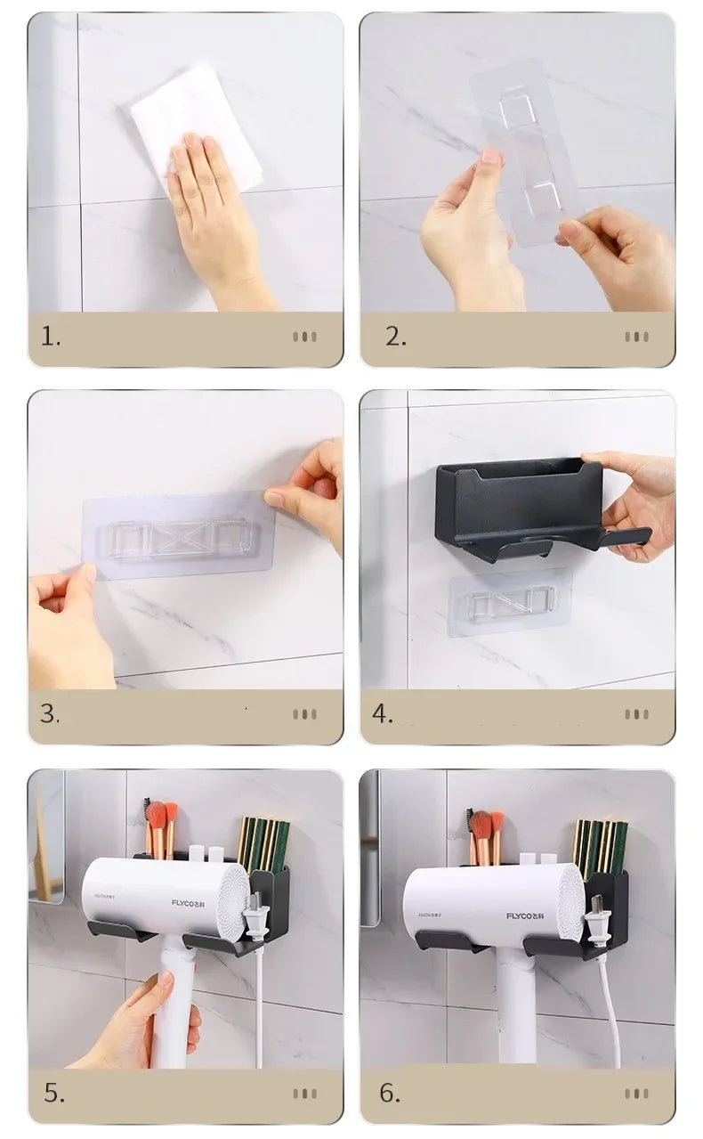Bathroom wall rack hair dryer holder - Bathroom hair dryer holder storage box - Shower hair dryer and accessory storage rack