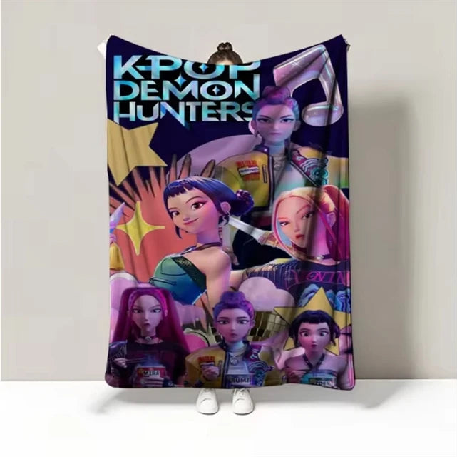 Kpop Demon Hunters Huntrix Flannel Blanket For Nap Warm Thick Portable Winter Rumi Saja Boys Throw Home Kids Christmas Gift