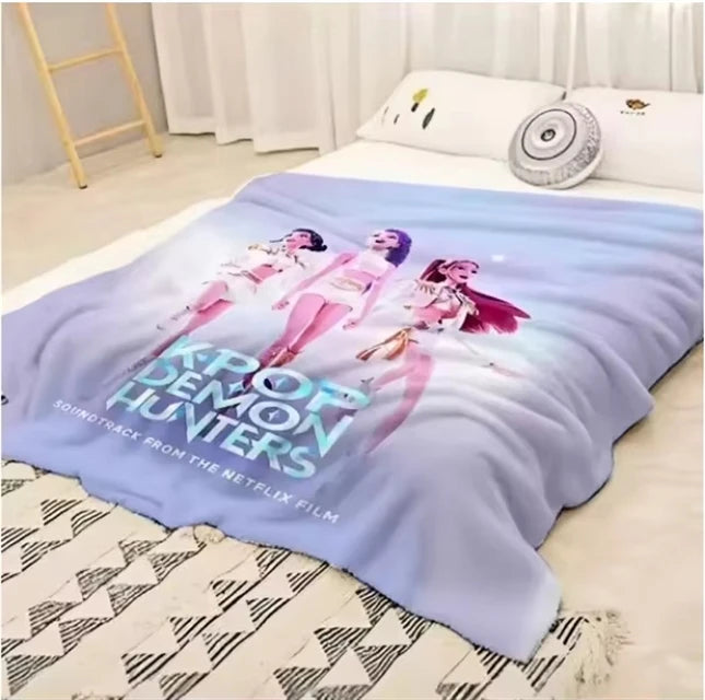Kpop Demon Hunters Huntrix Flannel Blanket For Nap Warm Thick Portable Winter Rumi Saja Boys Throw Home Kids Christmas Gift