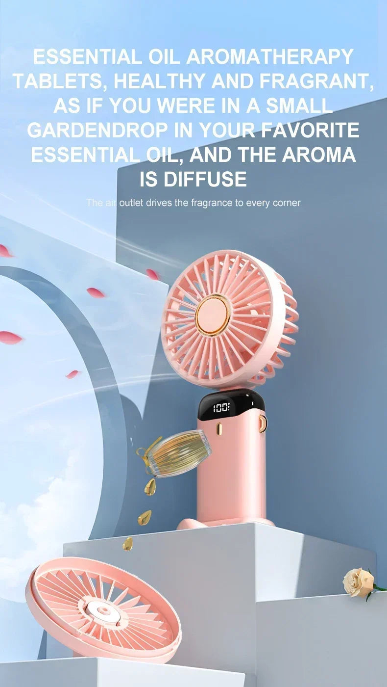 Foldable USB handheld fan -5-speed rechargeable mini fan, can be used as a phone holder and display screen