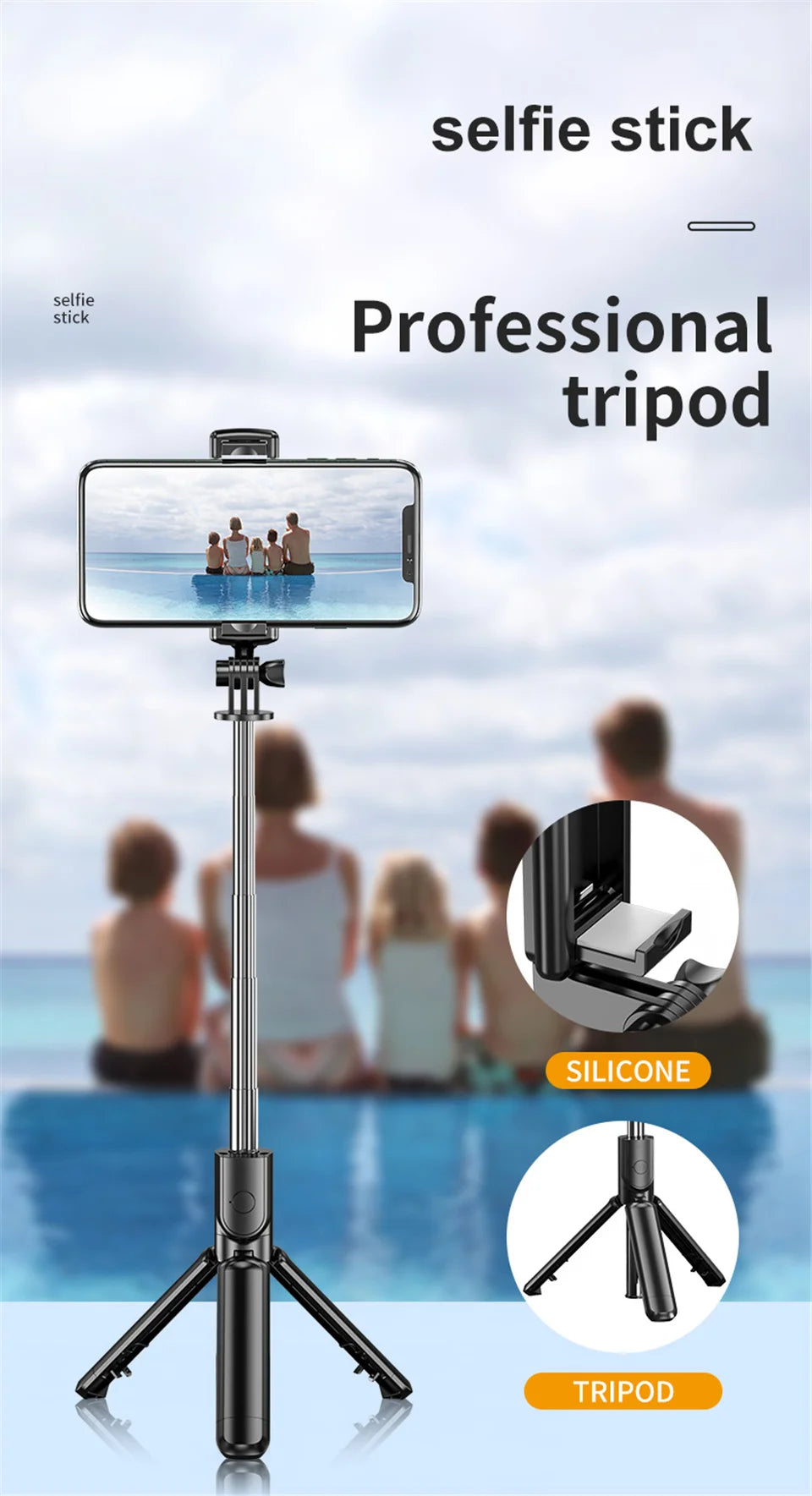 Wireless Selfie Stick Tripod Stand Bluetooth Remote Extendable Tripod for iPhone Mobile Phone Tiktok Live Streaming