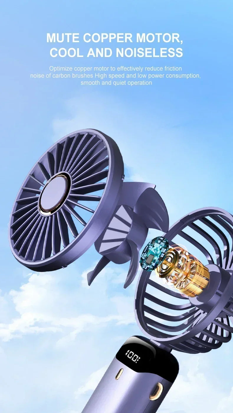 Foldable USB handheld fan -5-speed rechargeable mini fan, can be used as a phone holder and display screen