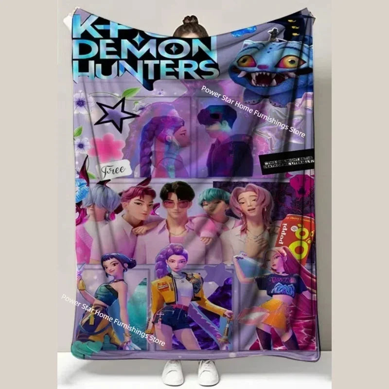 Kpop Demon Hunters Flannel Throw Blanket with Funny Patterns for Nap Office Air Conditioning and Leg Coverage