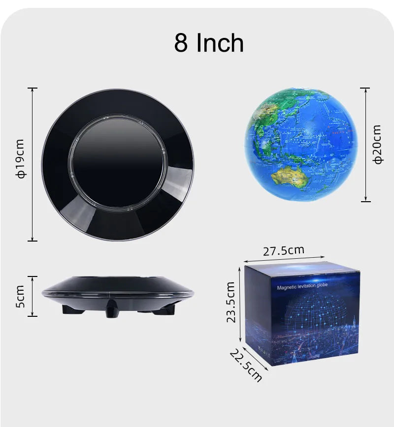 Magnetic Levitation 6-Inch 8-Inch Globe, Self Rotating Luminous Office Decoration, Living Room Desktop Decoration, Creative Gift