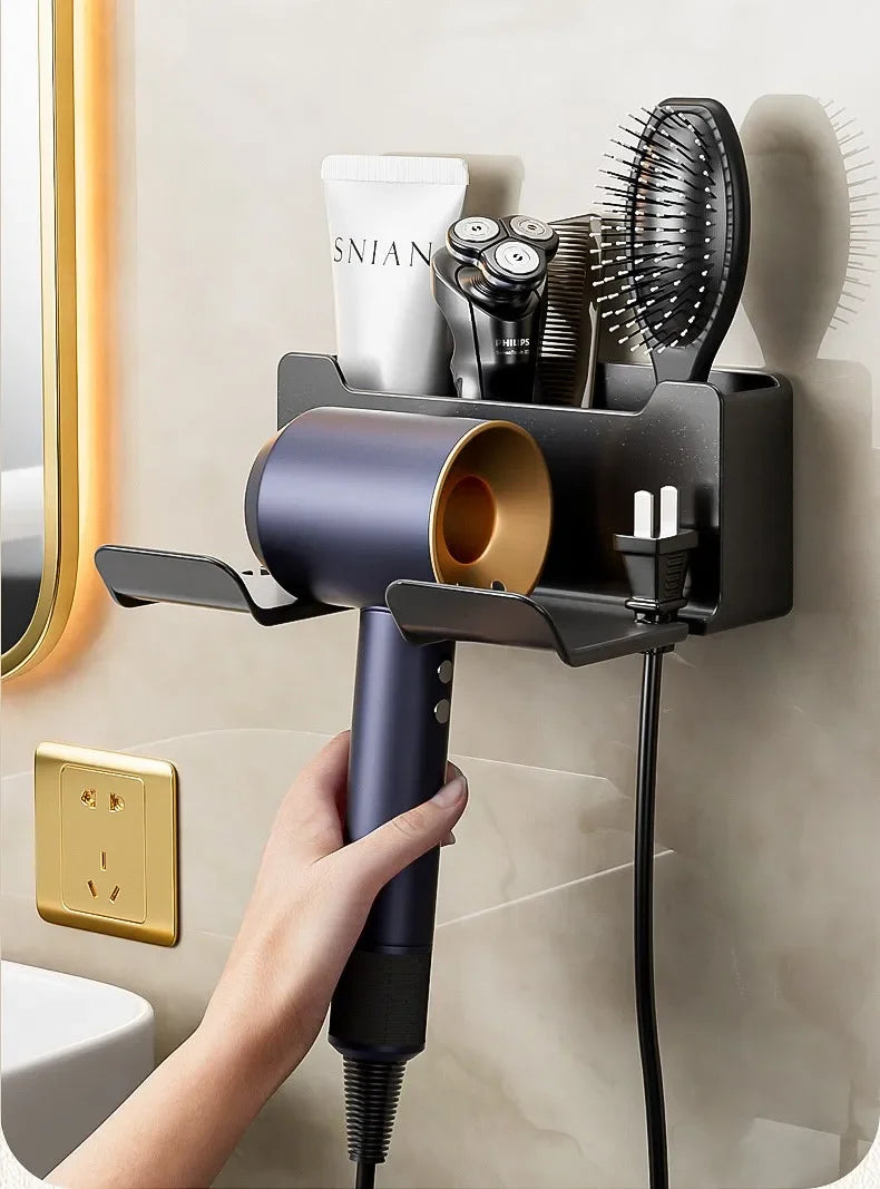 Bathroom wall rack hair dryer holder - Bathroom hair dryer holder storage box - Shower hair dryer and accessory storage rack