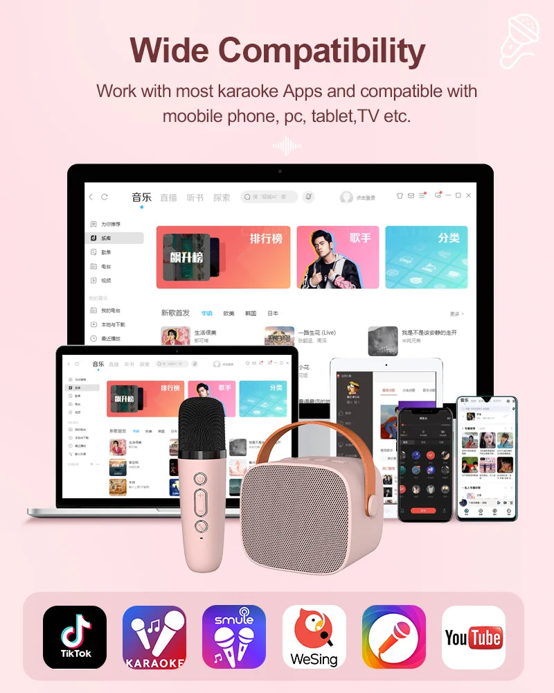 Mini Karaoke Machine for Kids Portable Speaker With 1-2 Wireless Microphone for Home KTV Birthday Party Holiday Gifts