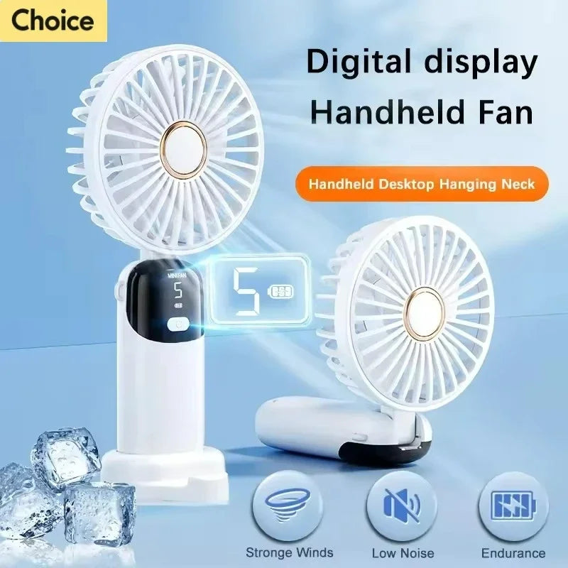 Foldable USB handheld fan -5-speed rechargeable mini fan, can be used as a phone holder and display screen