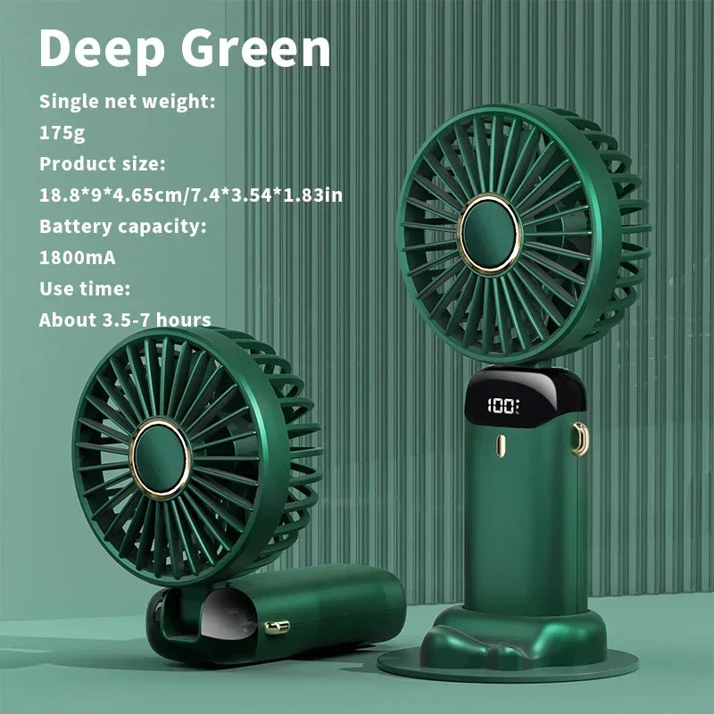 Foldable USB handheld fan -5-speed rechargeable mini fan, can be used as a phone holder and display screen