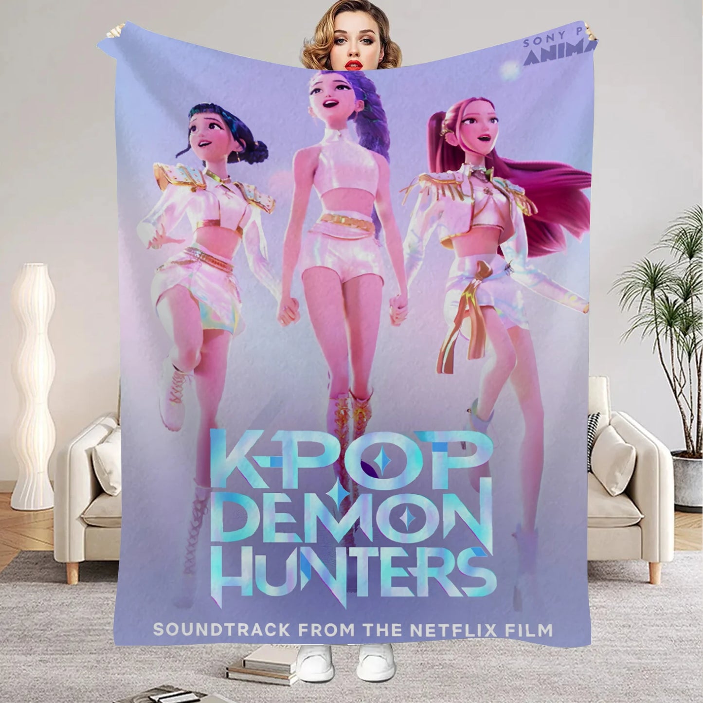 Kpop Anime Huntrix Themed Throw Blanket High Quality Printing Perfect For Fans And Collectors Flat Print Design Warm