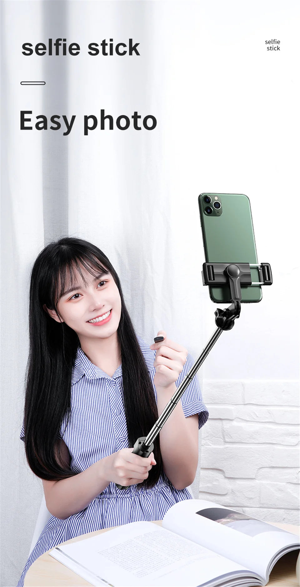 Wireless Selfie Stick Tripod Stand Bluetooth Remote Extendable Tripod for iPhone Mobile Phone Tiktok Live Streaming