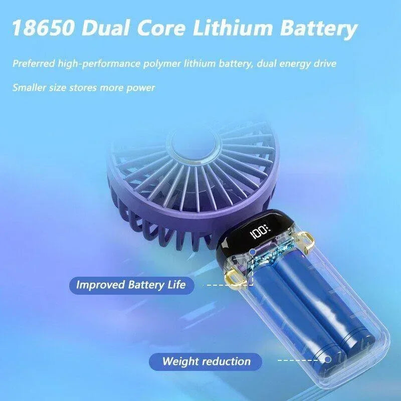 Foldable USB handheld fan -5-speed rechargeable mini fan, can be used as a phone holder and display screen