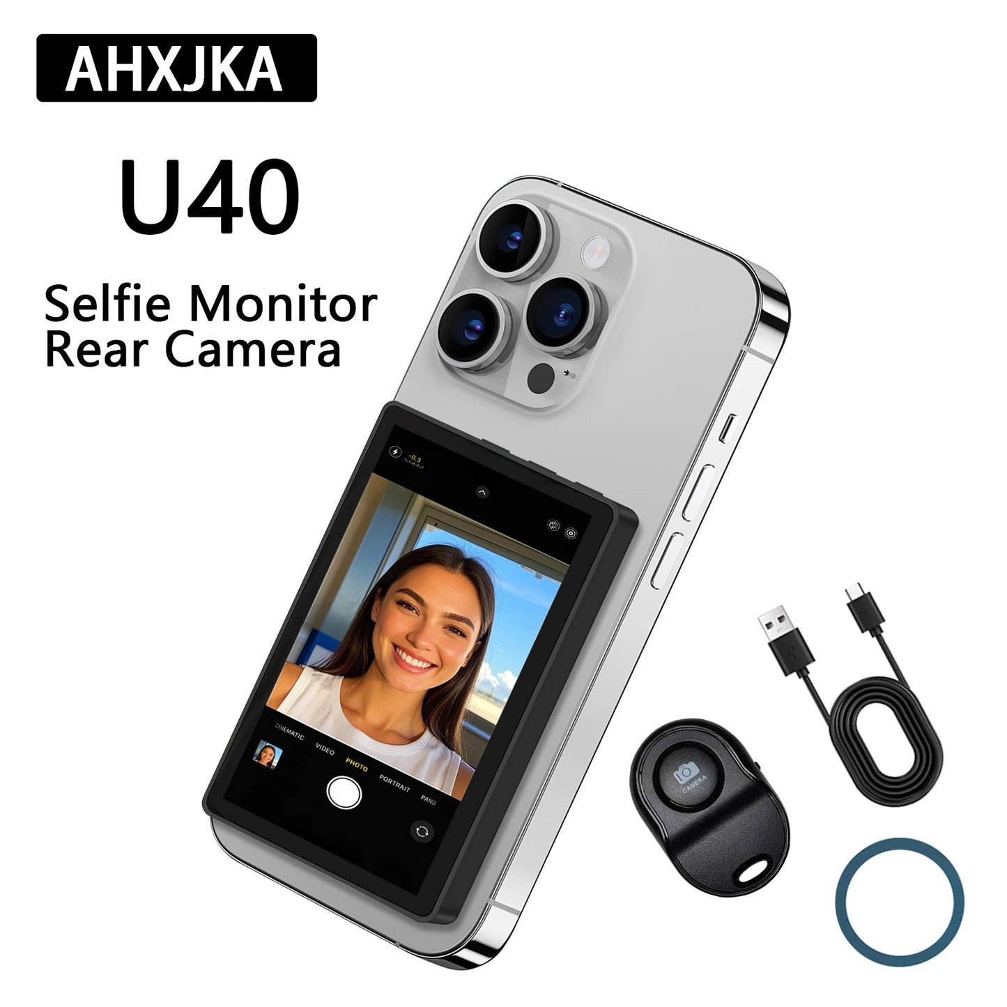 AHXJKA Wireless magnetic Vlog Iphone Selfie Monitor Screen Support Using Rear Camera for iPhone Selfie Vlog Live Stream TikTok