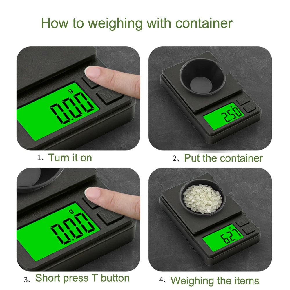 Mini Pocket Digital Scale LCD Gram Food  Jewelry Ounces Grains 500g 0.01g 1000g 0.1g Scale  Black