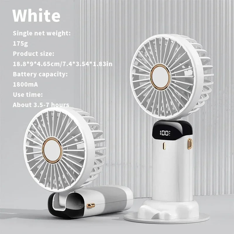 Foldable USB handheld fan -5-speed rechargeable mini fan, can be used as a phone holder and display screen