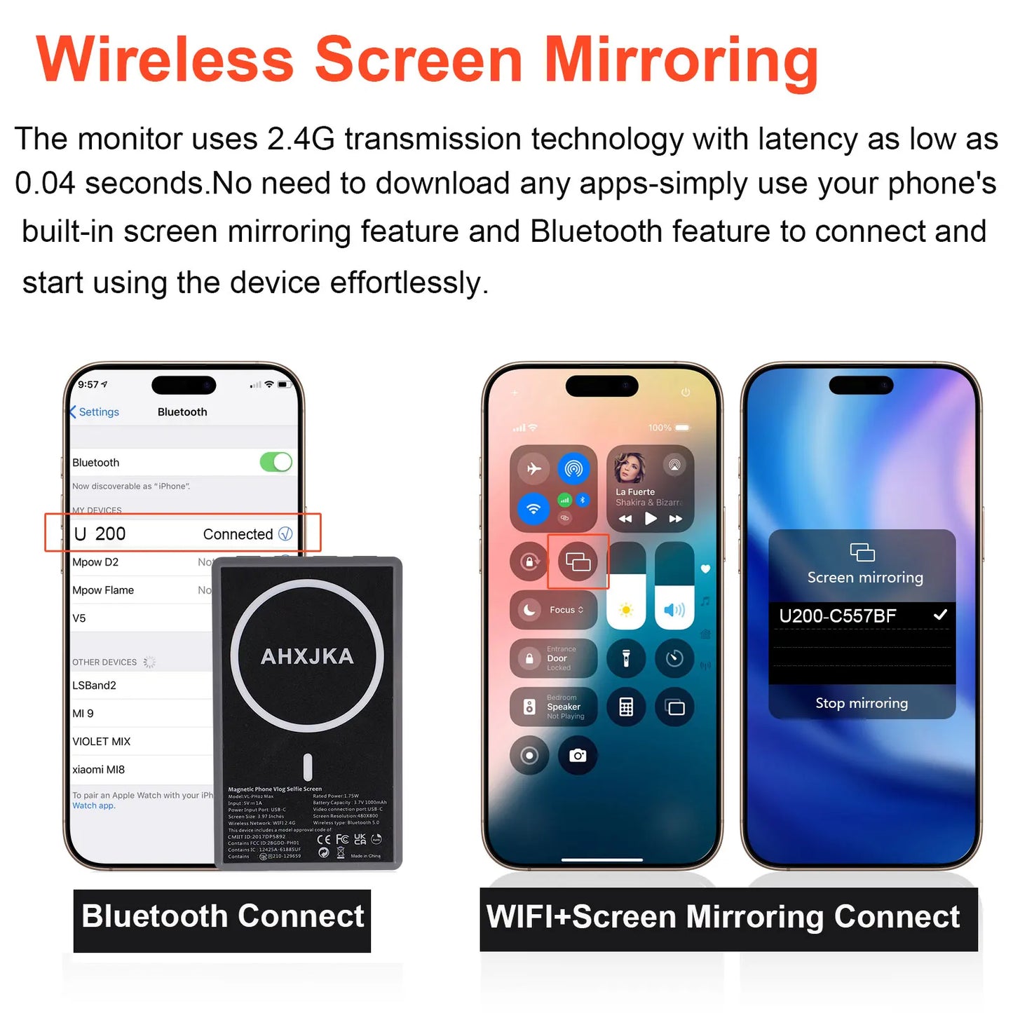 AHXJKA Wireless magnetic Vlog Iphone Selfie Monitor Screen Support Using Rear Camera for iPhone Selfie Vlog Live Stream TikTok