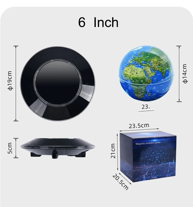 Magnetic Levitation 6-Inch 8-Inch Globe, Self Rotating Luminous Office Decoration, Living Room Desktop Decoration, Creative Gift