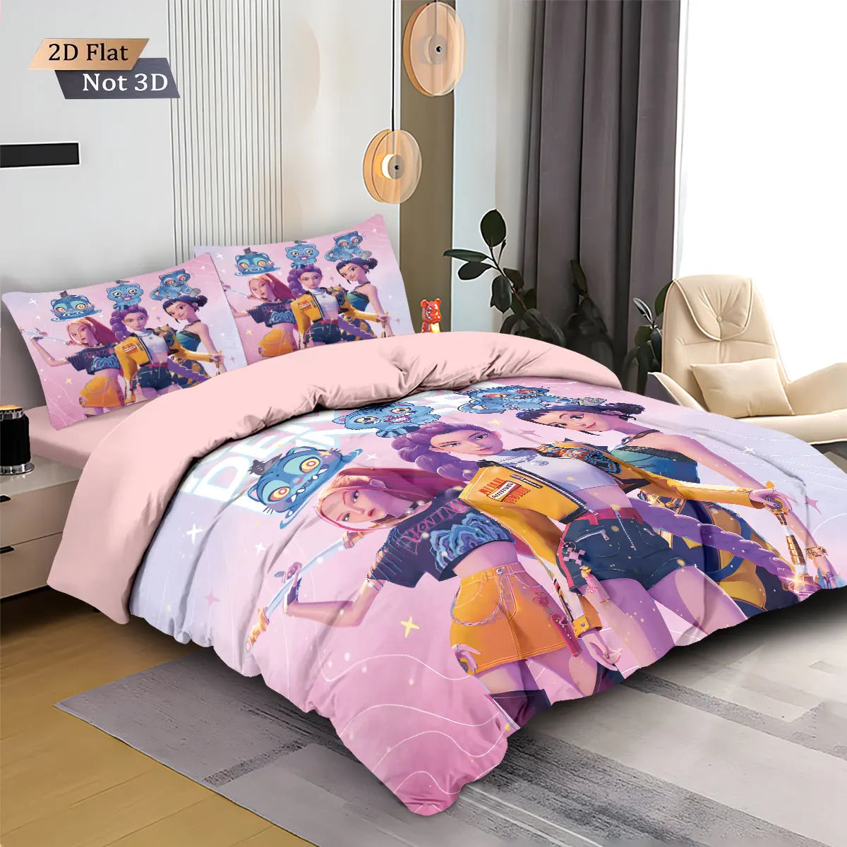 3pcsK-Pop Demon Hunters Printed Chipless Bedding Set Multi Size Comfortable Bedroom Bedding Decoration Machine Washable