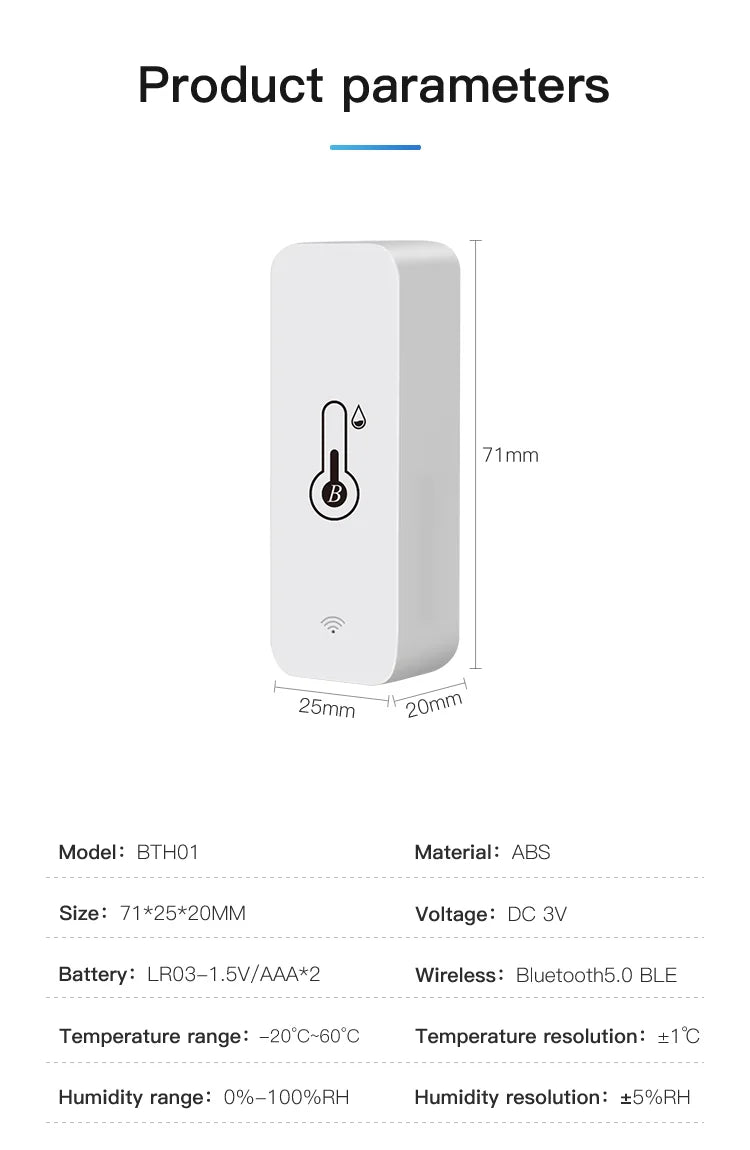 Tuya BT Smart Temperature Humidity Sensor Indoor Hygrometer Bluetooth-Compatible APP Remote Control Works With Alexa Google Home