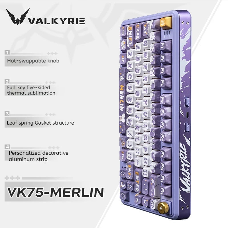 Valkyrie Vk75 Mechanical Keyboard Tri Mode E-Game Hot Swappable 2.4g/Wired/Bluetooth Rgb Gasket Customized Mechanical Keyboard