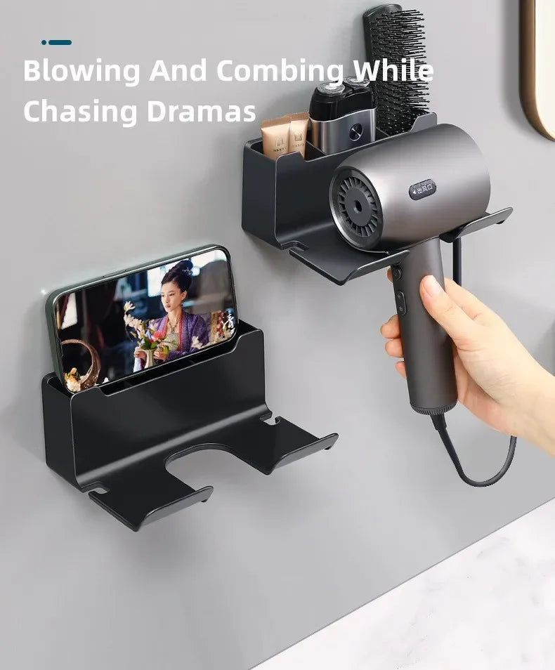 Bathroom wall rack hair dryer holder - Bathroom hair dryer holder storage box - Shower hair dryer and accessory storage rack