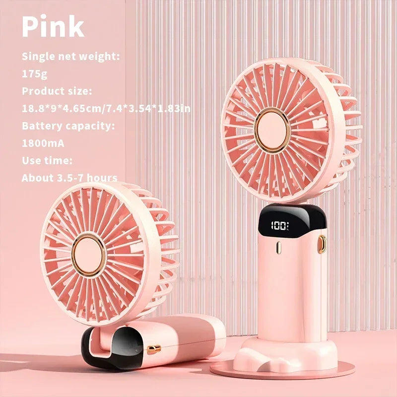 Foldable USB handheld fan -5-speed rechargeable mini fan, can be used as a phone holder and display screen