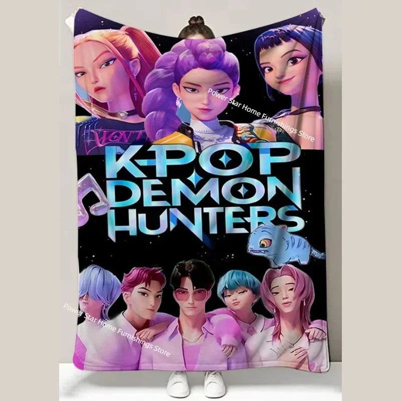 Kpop Demon Hunters Flannel Throw Blanket with Funny Patterns for Nap Office Air Conditioning and Leg Coverage