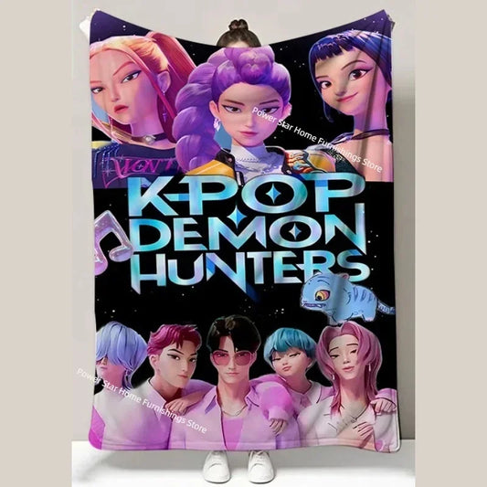 Kpop Demon Hunters Flannel Throw Blanket with Funny Patterns for Nap Office Air Conditioning and Leg Coverage