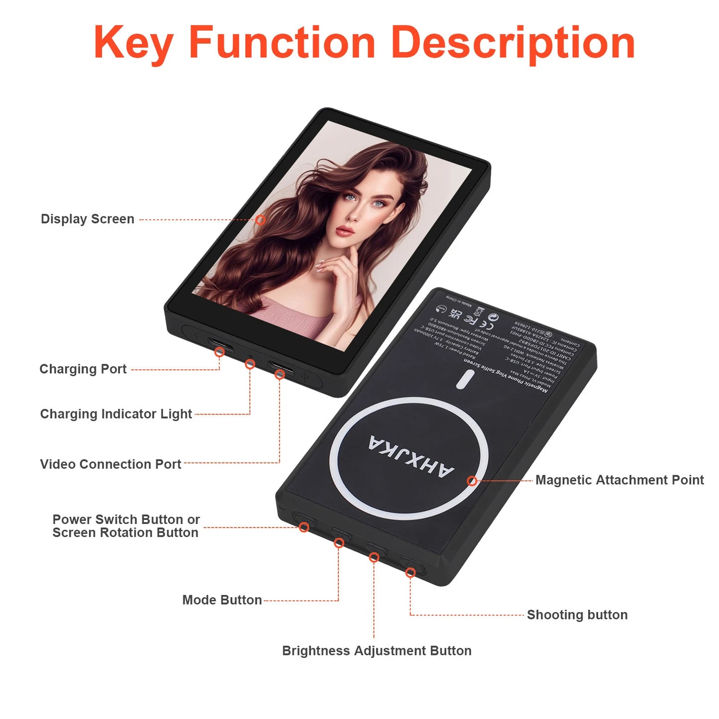 AHXJKA Wireless magnetic Vlog Iphone Selfie Monitor Screen Support Using Rear Camera for iPhone Selfie Vlog Live Stream TikTok