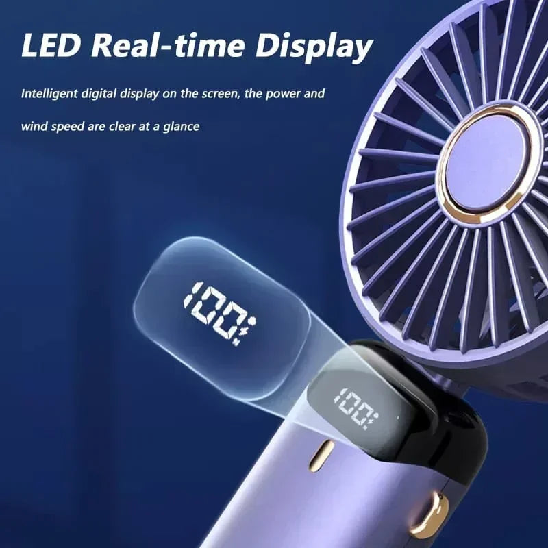 Foldable USB handheld fan -5-speed rechargeable mini fan, can be used as a phone holder and display screen