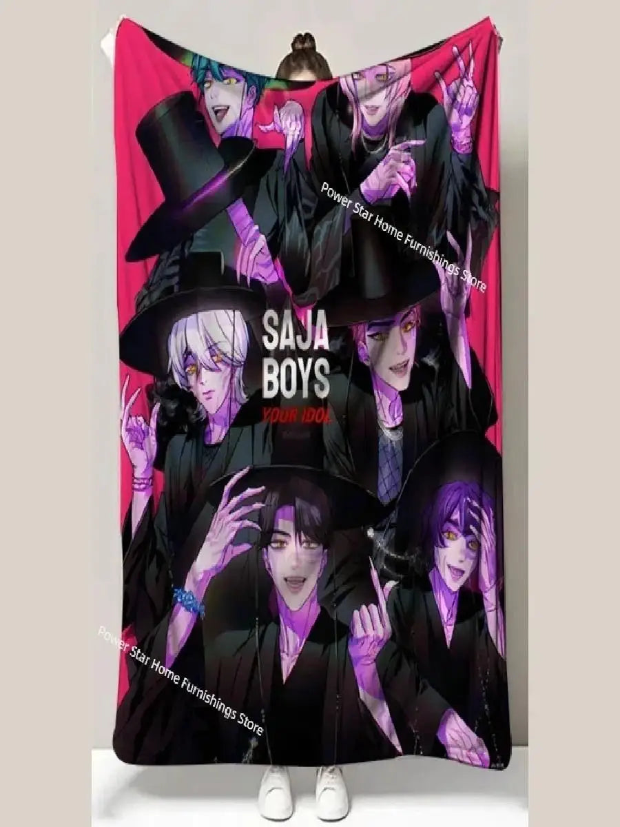 Kpop Demon Hunters Flannel Throw Blanket with Funny Patterns for Nap Office Air Conditioning and Leg Coverage