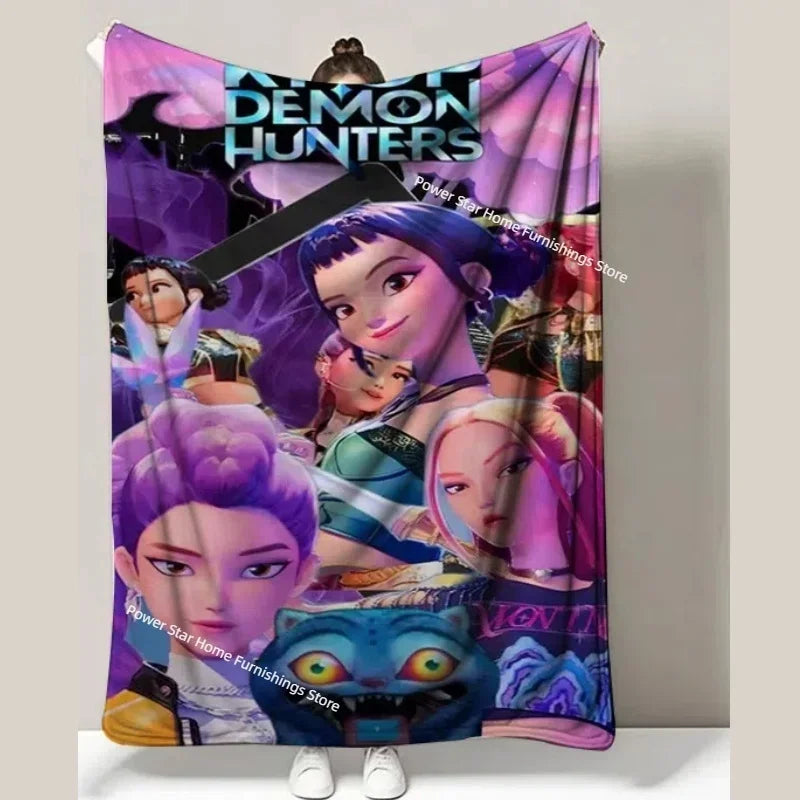 Kpop Demon Hunters Flannel Throw Blanket with Funny Patterns for Nap Office Air Conditioning and Leg Coverage