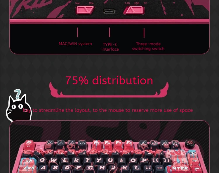 Valkyrie Vk75 Mechanical Keyboard Tri Mode E-Game Hot Swappable 2.4g/Wired/Bluetooth Rgb Gasket Customized Mechanical Keyboard