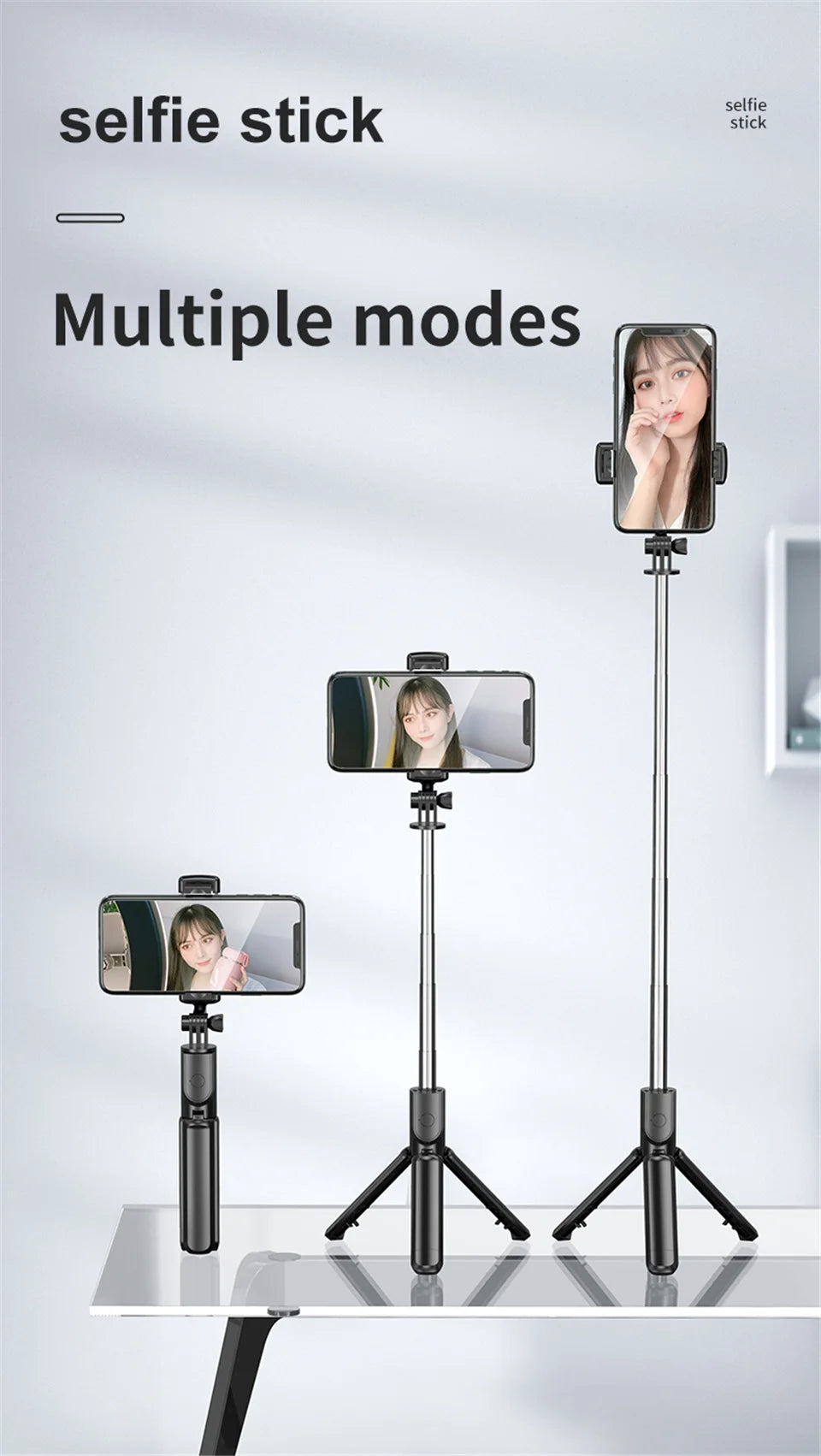 Wireless Selfie Stick Tripod Stand Bluetooth Remote Extendable Tripod for iPhone Mobile Phone Tiktok Live Streaming