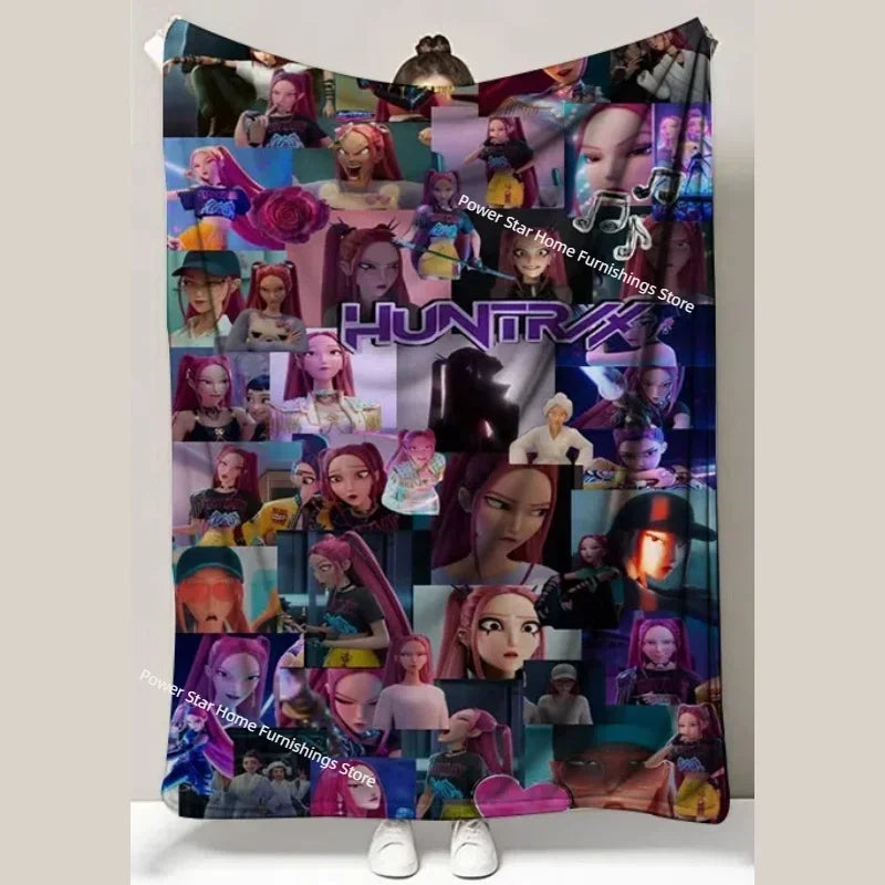 Kpop Demon Hunters Flannel Throw Blanket with Funny Patterns for Nap Office Air Conditioning and Leg Coverage