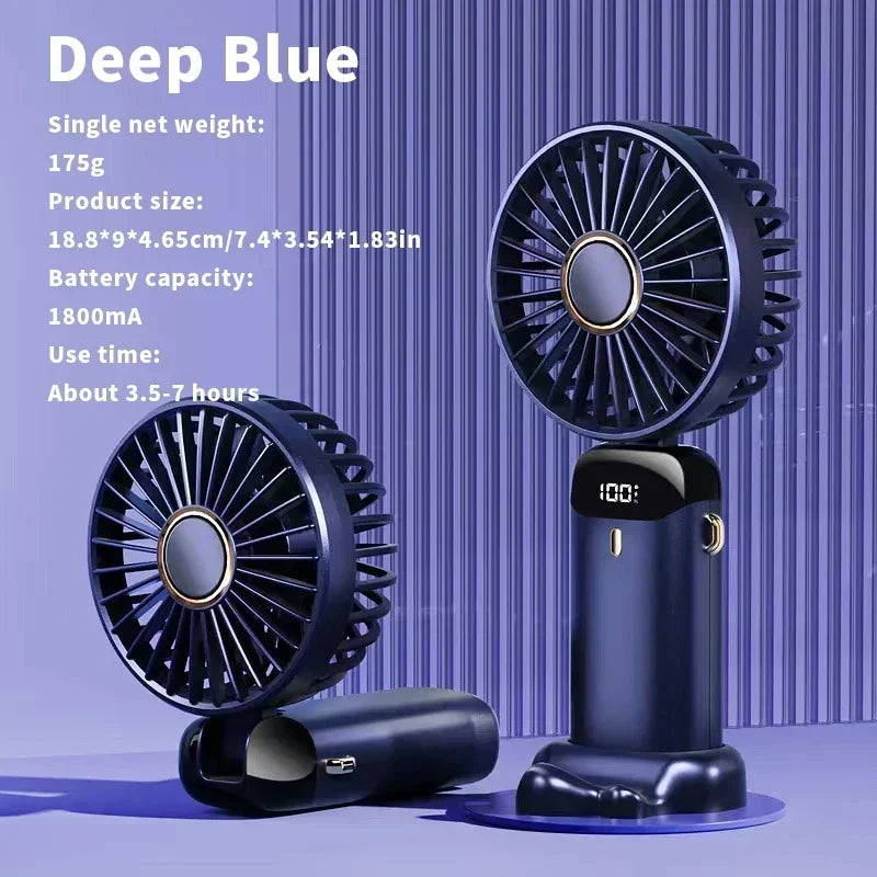 Foldable USB handheld fan -5-speed rechargeable mini fan, can be used as a phone holder and display screen