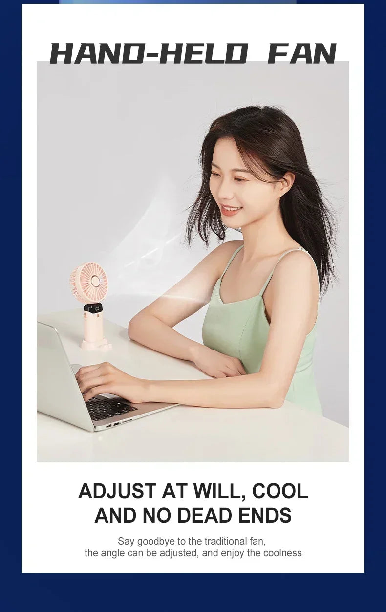 Foldable USB handheld fan -5-speed rechargeable mini fan, can be used as a phone holder and display screen