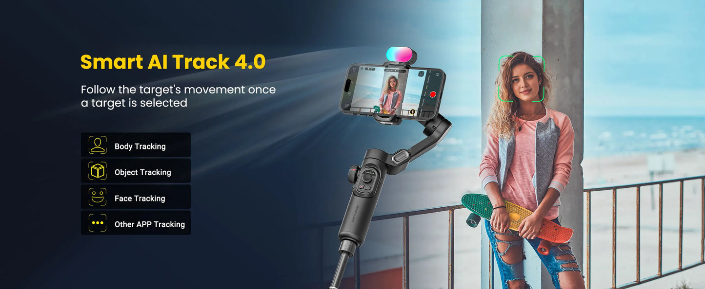 AOCHUAN Smart XE Combo Phone Gimbal Stabilizer with Extension Rod 3-Axis Phone Gimbal Stabilizer For iphone and Android phone