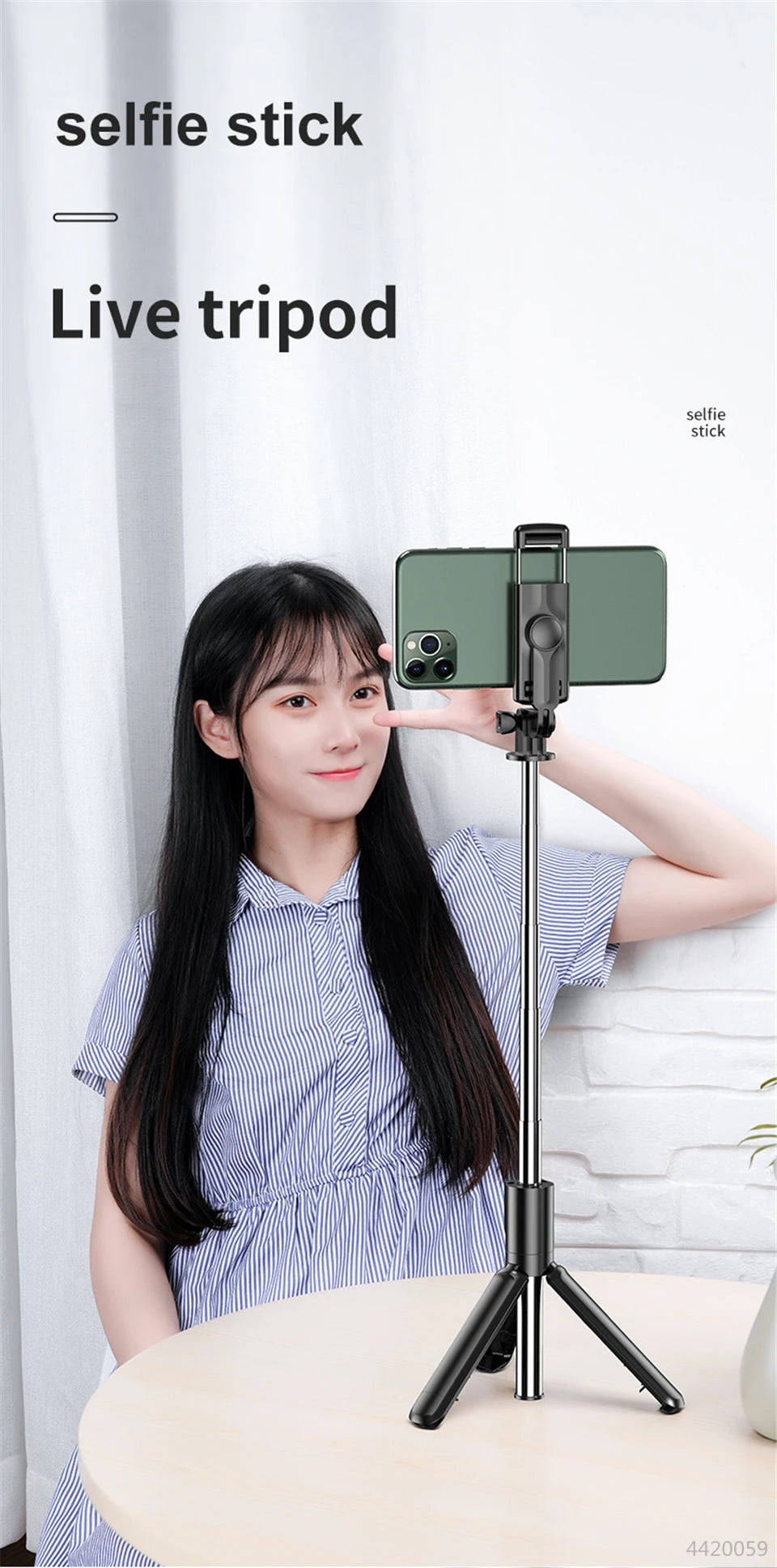 Wireless Selfie Stick Tripod Stand Bluetooth Remote Extendable Tripod for iPhone Mobile Phone Tiktok Live Streaming