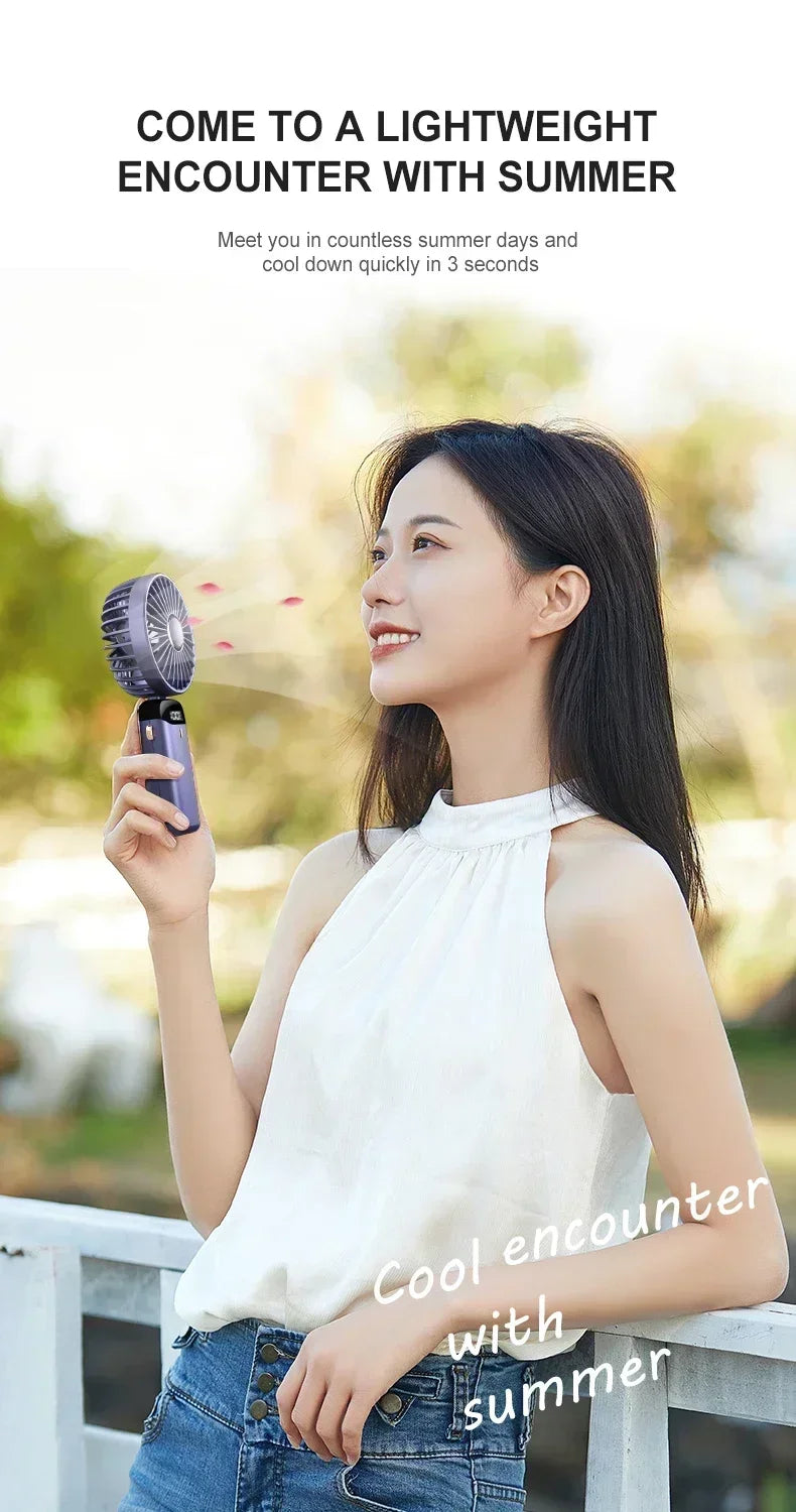 Foldable USB handheld fan -5-speed rechargeable mini fan, can be used as a phone holder and display screen
