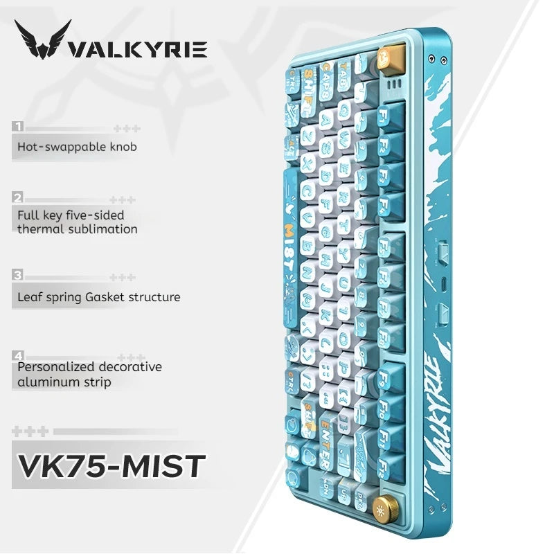 Valkyrie Vk75 Mechanical Keyboard Tri Mode E-Game Hot Swappable 2.4g/Wired/Bluetooth Rgb Gasket Customized Mechanical Keyboard