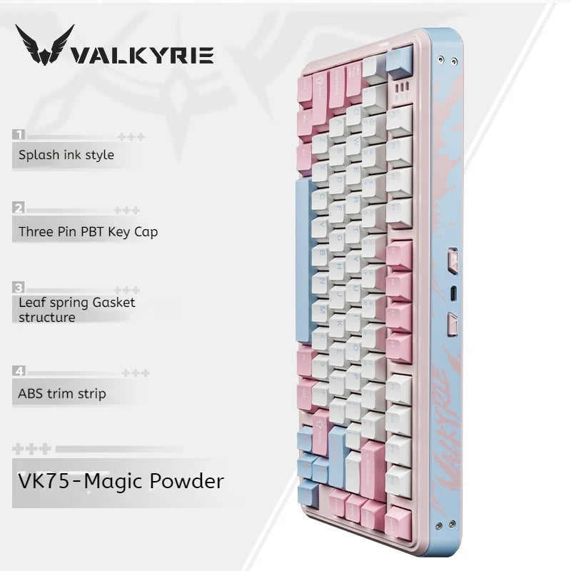 Valkyrie Vk75 Mechanical Keyboard Tri Mode E-Game Hot Swappable 2.4g/Wired/Bluetooth Rgb Gasket Customized Mechanical Keyboard