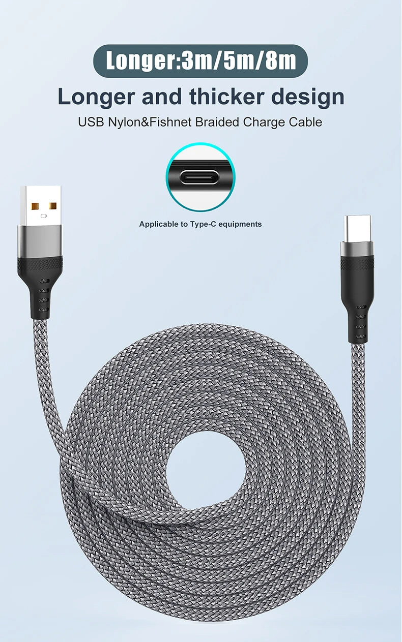 USB TYPE C Fast Charge Cable LIGHTNING 3m 5 Meters USB C Android Micro USB Extend Charging Cable for iPhone 14 Xiaomi OnePlus